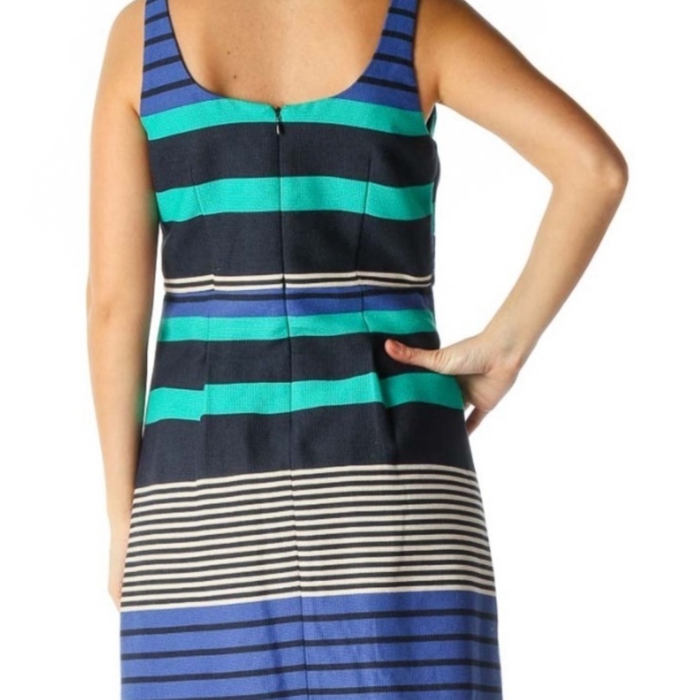 Ann Taylor Loft Blue Green Stripe Sleeveless Dress Size 6 - Picture 3 of 8